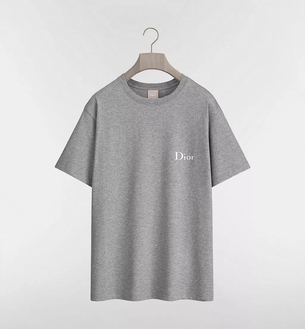 T-Shirt with Dior Embroidery - Grey